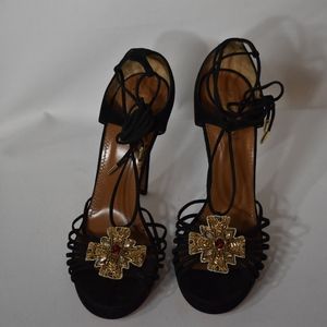 Black suede Aquazzura Firenze sandals.